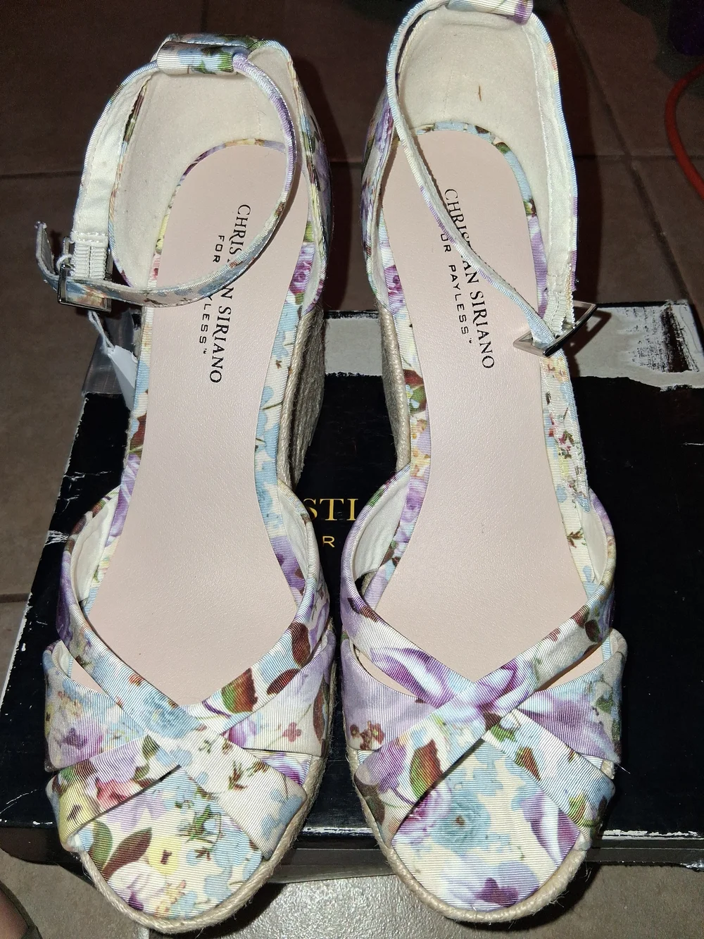 Christian Siriano Floral Ankle-Strap Wedge Sandals - Purple Multi
